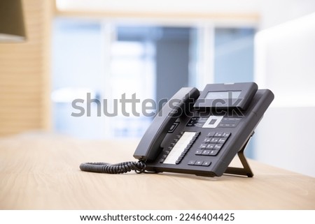 Close up telephone landline at office concept Communication support, call center and customer service help desk.for (call center) concept. Royalty-Free Stock Photo #2246404425