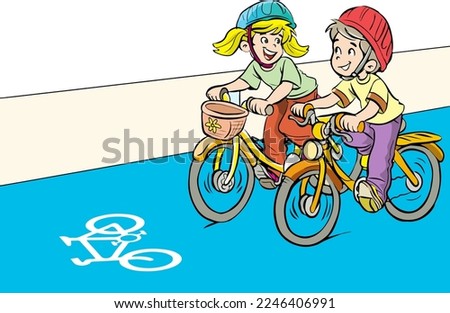 children ride bikes on the bike path cartoon vector