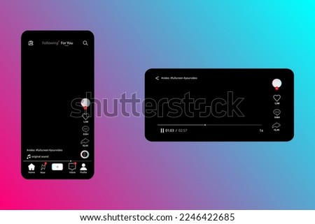 Social media interface concept. Phone screen UI mockup in vertical and horizontal view for full screen video. Vector illustration. EPS10 Royalty-Free Stock Photo #2246422685