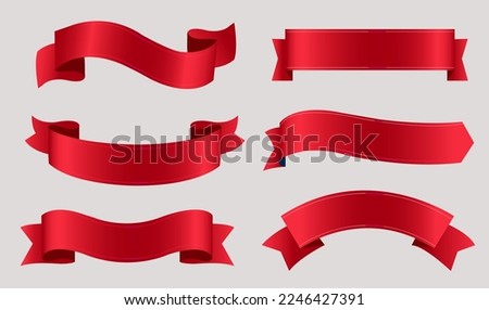 Red Silk Ribbon Big Set GrayBackground , Vector Illustration