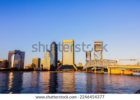 The Jacksonville Florida skyline at dusk