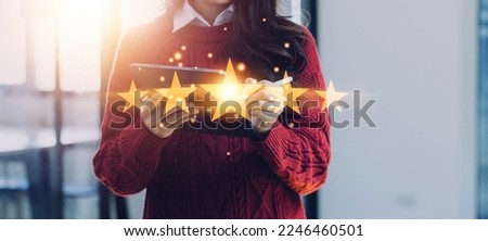 Customer Experience Concept, Best Excellent Services Rating for Satisfaction present by Hand of Client Showing excellent rating Five Star. Royalty-Free Stock Photo #2246460501