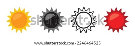 Sun. Set of Yellow, black, white and red icons on white background. Vector illustration of The Sun.