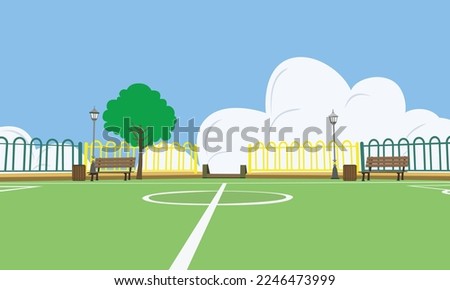 Soccer football field side view landscape illustration with resting chair design