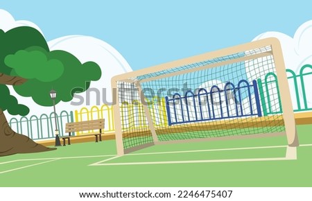 Soccer football field at the park landscape illustration with goal post design