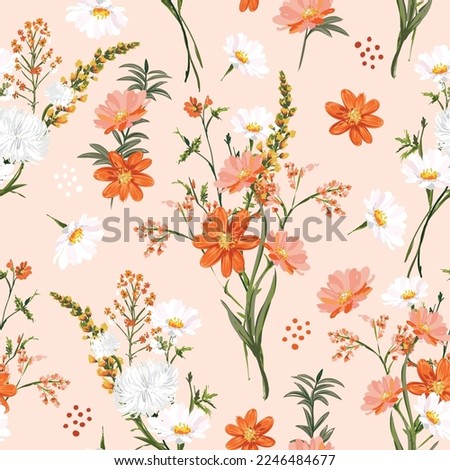 Trendy Hand drawn Wild Meadow florals , Flower bouquet illustration Seamless Pattern Vector Design, Design for fashion , fabric, textile, wallpaper, cover, web , wrapping and all prints  Royalty-Free Stock Photo #2246484677