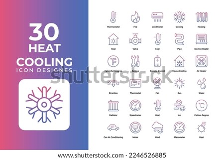 Heat and Cooling icons set vector design