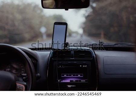vehicle interior, with cell phone holder Royalty-Free Stock Photo #2246545469