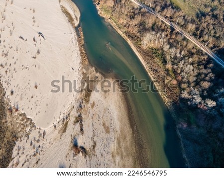 Amazing Aerial view of Struma river passing through the Petrich valley, Bulgaria