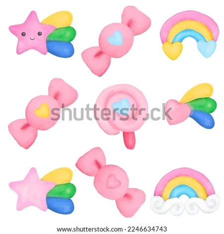 Set of plasticine toys pastel color rainbow candy heart star
