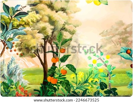 Illustration of gardening landscape for background.