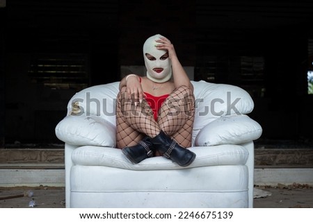 baddie gangsta aesthetic girl sit on white leather old seat