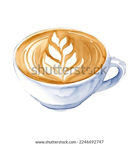 latte art hand drawn with watercolor painting style illustration Royalty-Free Stock Photo #2246692747