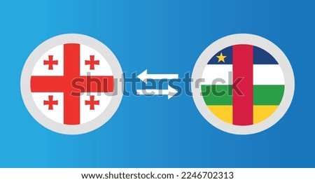round icons with Georgia and Central African Republic flag exchange rate concept graphic element Illustration template design
