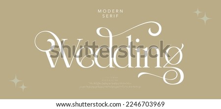 Luxury wedding alphabet letters font with tails. Typography elegant classic serif fonts and number decorative vintage retro concept for logo branding. vector illustration Royalty-Free Stock Photo #2246703969