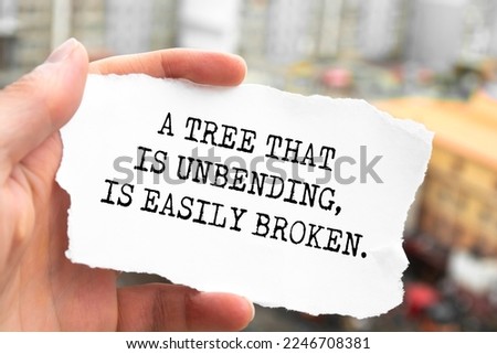 Inspirational motivational quote. A tree that is unbending, is easily broken.
