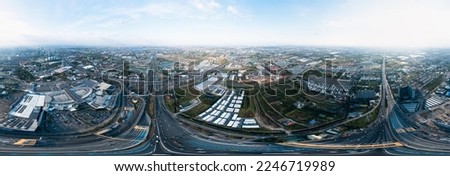 Spherical HDRI panorama 360 degrees angle view of Cars Passing Through The Automatic Point Of Payment On motorway Toll Road at night. Point Of Toll Highway, Ready for VR AR virtual reality content. Royalty-Free Stock Photo #2246719989