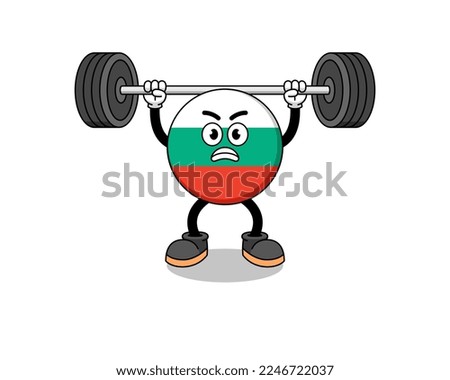 bulgaria flag mascot cartoon lifting a barbell , character design