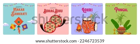 Indian festivals Makar Sankranti, Lohri, Pongal, and Bohag Bihu editable vector illustration social media posts and banners Royalty-Free Stock Photo #2246723539