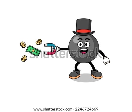 Character Illustration of dot symbol catching money with a magnet , character design