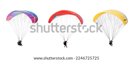 collection Bright colorful parachute on white background, isolated. Concept of extreme sport, taking adventure challenge. Royalty-Free Stock Photo #2246725725