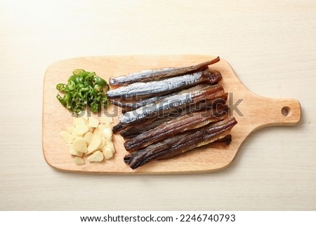 Gwamegi is a Korean food that is salted and dried saury. Royalty-Free Stock Photo #2246740793
