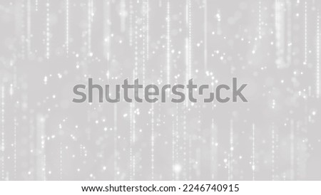 Elegant White Particles on Light background. Glowing particles and particle trails. 3D illustration with depth of field. Wedding and invitation backdrop particles.