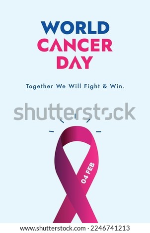 World cancer day. World cancer day story post. 4 February world  cancer day banner with purple ribbon on cyan background. cancer awareness campaign. together we will fight and win. 4th February. 