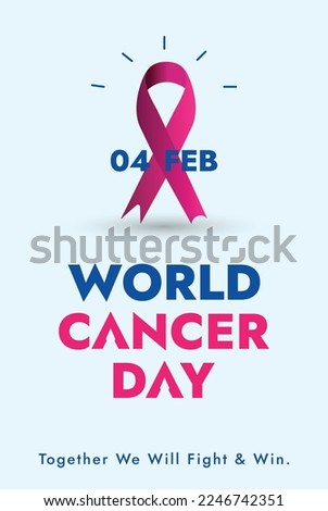 World cancer day. World cancer day story post. 4 February world  cancer day banner with purple ribbon on cyan background. cancer awareness campaign. together we will fight and win. 4th February.