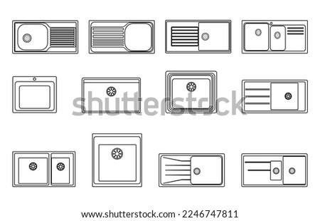 Kitchen sink set on white background, vector line Royalty-Free Stock Photo #2246747811