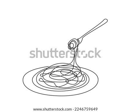 Single continuous line drawing of delicious spaghetti with fork. Italy pasta noodle restaurant concept  for cafe, shop or food delivery service