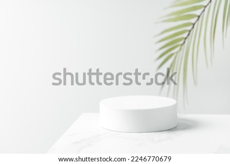 White circle pedestal for beauty cosmetic product presentation. Bathroom shelf mockup.