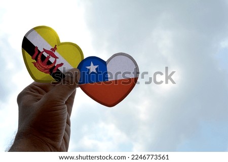 Hand holds a heart Shape Brunei and Chile flag, love between two countries