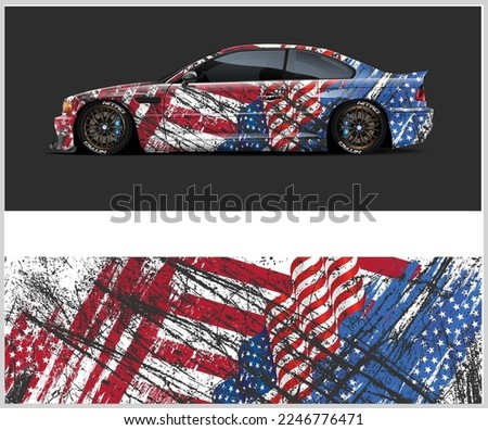 American flag Sport car racing wrap design Royalty-Free Stock Photo #2246776471