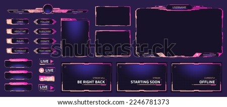 Twitch streaming interface. Stream overlay screens future theme neon design, online game live camera frame digital facecam panel for cyber gamers and streamers, vector illustration of panel to stream Royalty-Free Stock Photo #2246781373