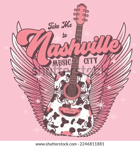Artwork for a t-shirt. Nostalgic concept. Take me to Nashville music city. Royalty-Free Stock Photo #2246811881