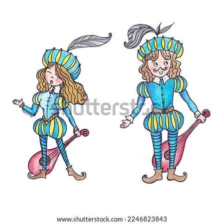 cartoon images of two fairy bards. decor elements. clip art