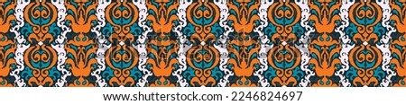 Tribal vector seamless Navajo pattern. Hand drawn abstract background. Geometric damascus ornament. Ikat border. Ethnic embroidery with leaves and monograms. Tribal vector texture. Seamless folk patte
