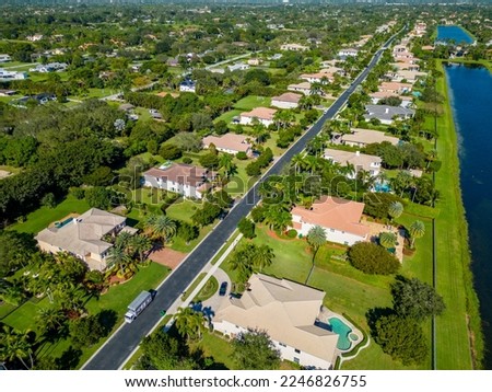 Aerial photo luxury ranch style homes in Davie Florida Royalty-Free Stock Photo #2246826755