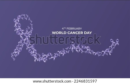 World Cancer Day. A big Purple ribbon made of a group of small ribbons. Healthcare and medical concept. Vector Illustration.