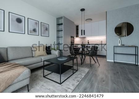Living-room with sofa in modern apartment
