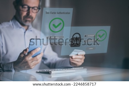 Two factor authentication. Ensure protection, identification concept. Security of online accounts. Royalty-Free Stock Photo #2246858717