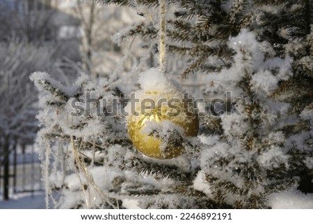 christmas tree decoration under snow new year concept