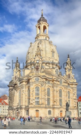 Amazing view of  of Baroque church - Frauenkirche at Neumarkt square in downtown of Dresden. Popular tourist destination. Location: Dresden, state of Saxony, Germany, Europe Royalty-Free Stock Photo #2246901947