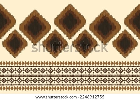 Ethnic Ikat fabric pattern geometric style.African Ikat embroidery Ethnic oriental pattern white brown cream background. Abstract,vector,illustration. For texture,clothing,wrapping,decoration,carpet.