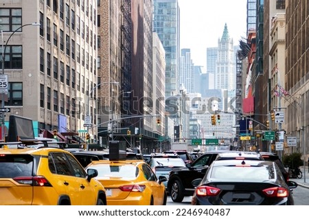 Rush hour traffic jam with taxis and cars merging on Varick Street towards the Holland Tunnel in Manhattan, New York City NYC Royalty-Free Stock Photo #2246940487