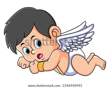 The cupid boy is flying and showing the shock expression of illustration