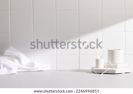 Various props in the bathroom background Royalty-Free Stock Photo #2246946851