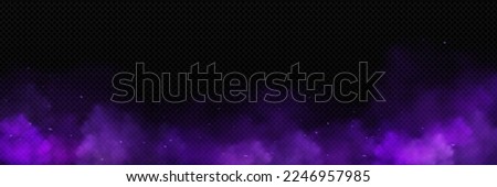 Purple smoke frame isolated on transparent background. Realistic vector illustration of color clouds with overlay effect. Gender party, disco, celebration, nightclub banner design element