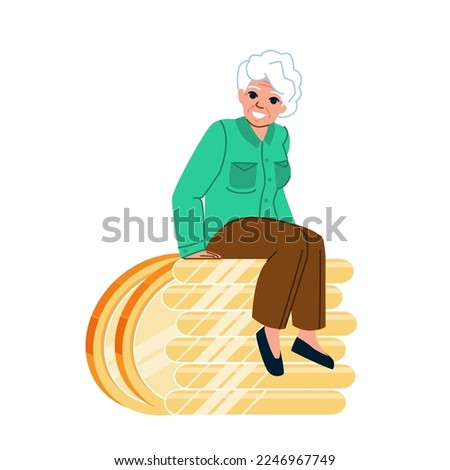 old woman money vector. senior old, man finance, business grandmother, cash happy, retirement coin old woman money character. people flat cartoon illustration